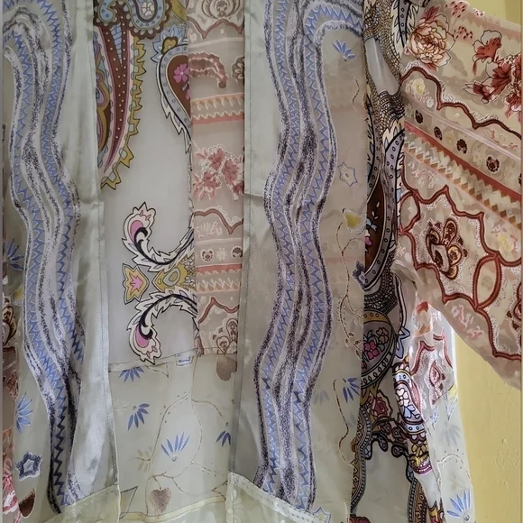 Anthropologie Floreat Boho Paisley Patchwork Kimono One Size Velvet Silk Blend - Picture 9 of 10